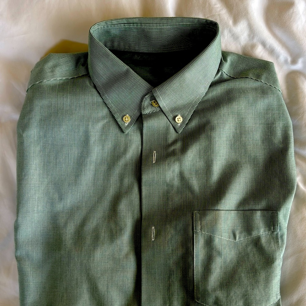 Green/white plaid long sleeve button up